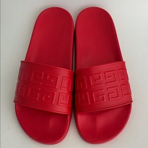 Red Embossed Slide Sandals